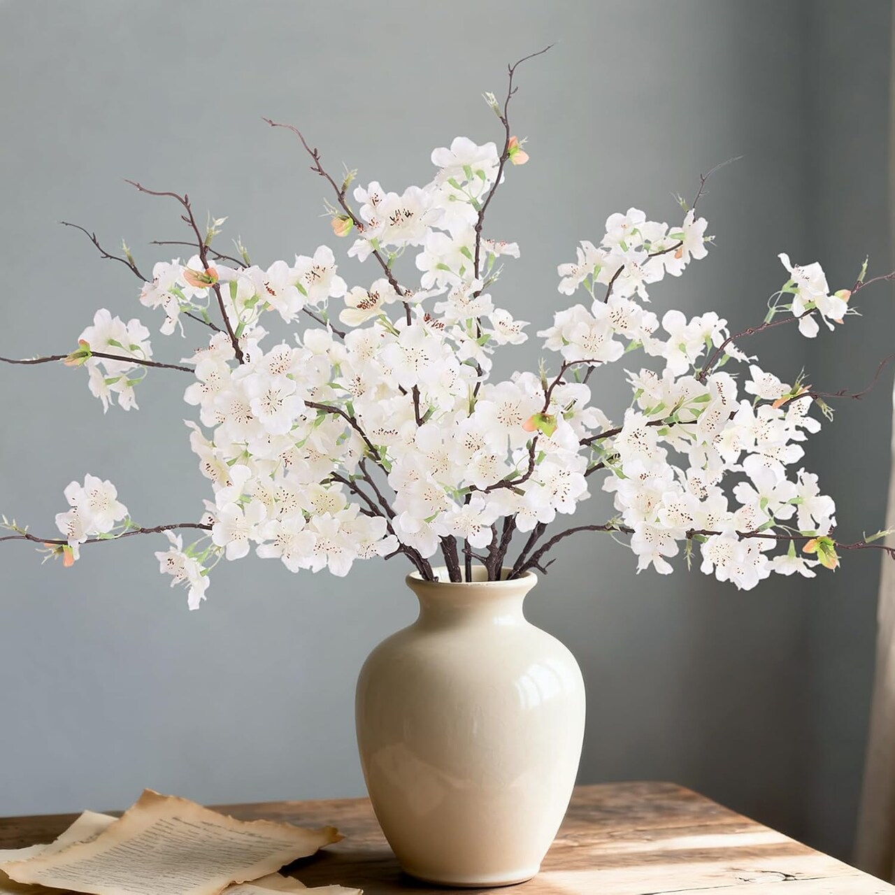 12 PCS Faux Cherry Blossom Branches – 18.1 Inch Artificial Flowers for Home, Table, Vase & Spring Decor